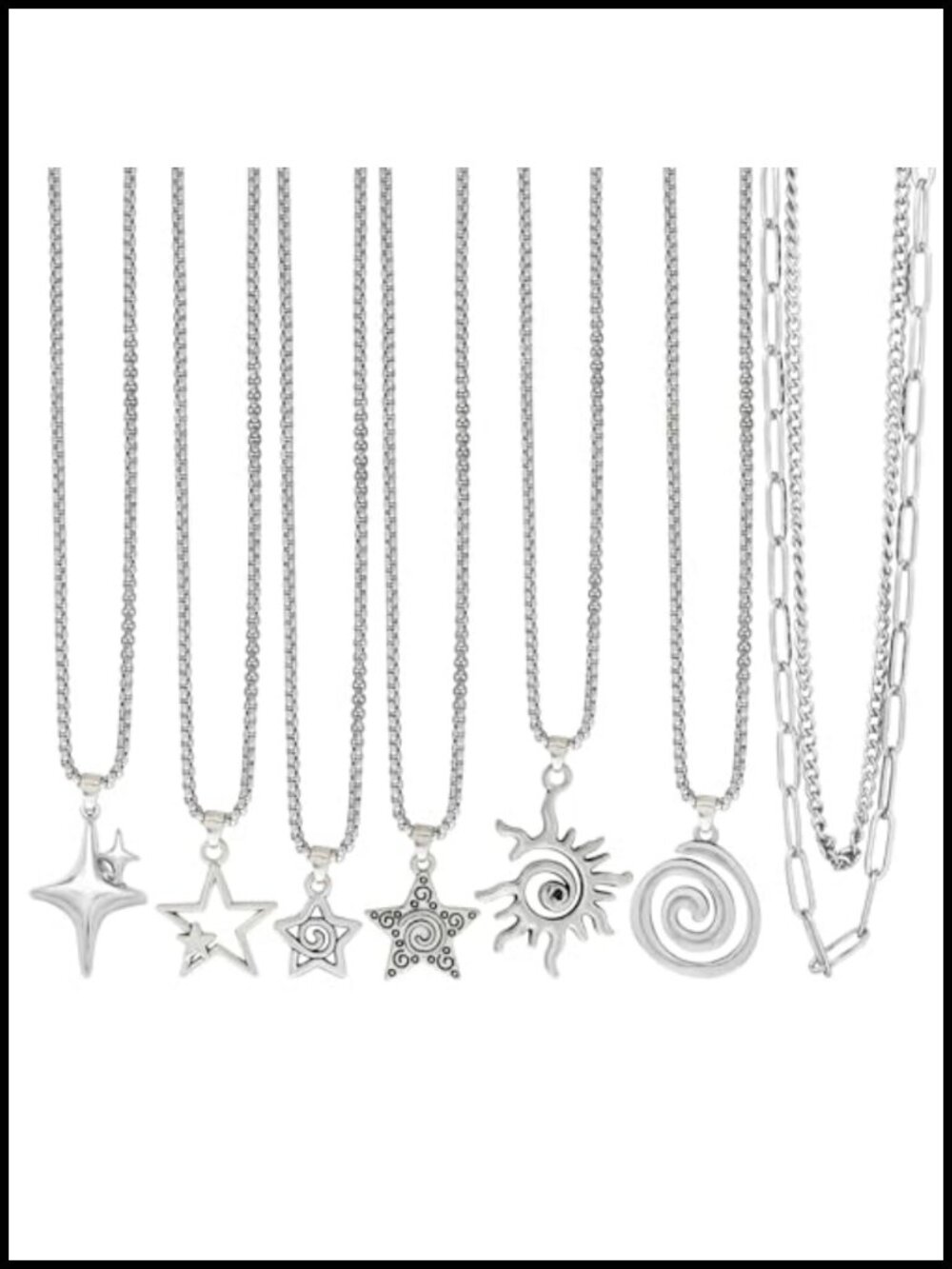 Y2K Grunge Layered Necklace Set Stainless Steel Chain Choker
